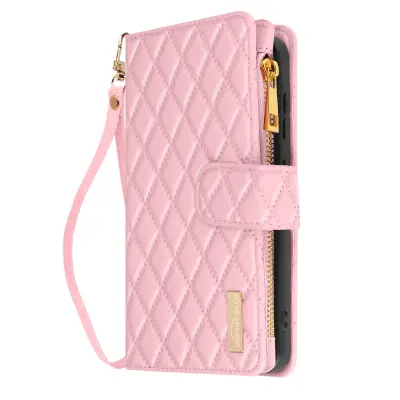 Torbica s preklopom za Samsung Galaxy S24 Denarnica, prešita oblika, Rose clair