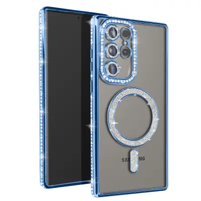 Diamantno ohišje za Samsung Galaxy S24 Ultra MagSafe Contour Strass, Svetlo modra