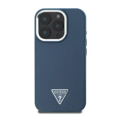 Guess, Ohišje za iPhone 16 Pro Max proti udarcem z učinkom praskanja in trikotnim logotipom, Modra