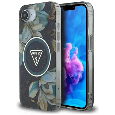 OVITEK GUESS CASE TPU ZA IPHONE 16E ZA MAGSAFE IML KOVINSKE BLEŠČICE ROŽE