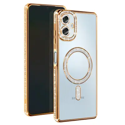 Diamantno ohišje za Samsung Galaxy A06 MagSafe Obris Strass, Zlata