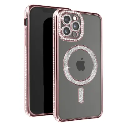 Diamond Case za iPhone 12 Pro Max Zaščita MagSafe Contour Strass, Šampanjec roza