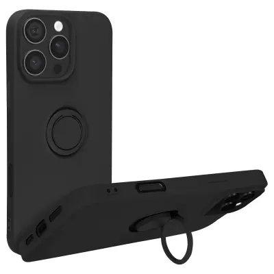Ohišje za iPhone 16 Pro Bague Support Silikonsko prilagodljivo, Črna
