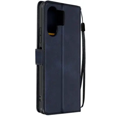 Torbica s preklopom za Xiaomi Poco M6 Denarnica s trakom za roko, Modra noč