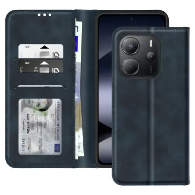 Ohišje za Xiaomi Redmi Note 14 4G Denarnica in video držalo, Modra noč