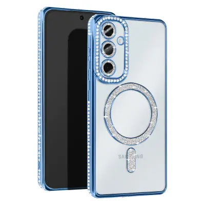 Diamantno ohišje za Samsung Galaxy A35 MagSafe Contour Strass, Svetlo modra