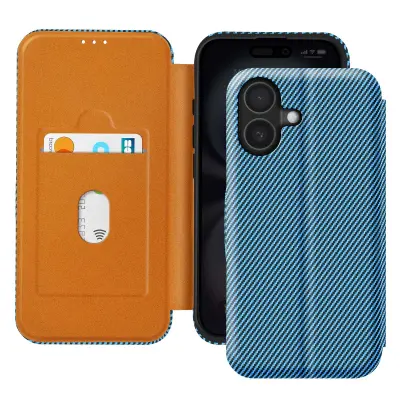 Ohišje za iPhone 16 iz ogljikovih vlaken s podporo za video in zaščito pred RFID, Modra