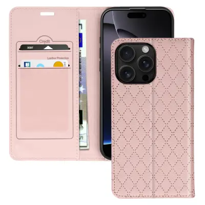 Folio etui za iPhone 16 Pro Losange Imetnik kartice Imetnik videoposnetka, Roza