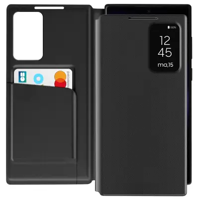 Usnjeno ohišje za Galaxy S23 Ultra Display Window Card Holder, Črna
