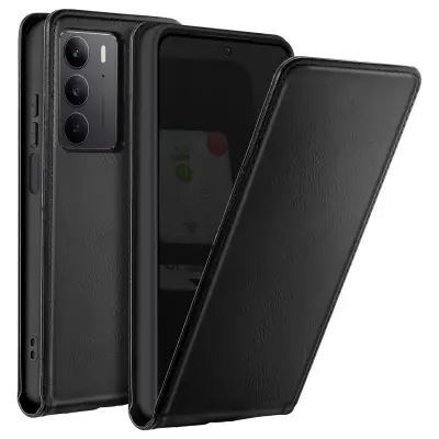 Navpični ovitek s poklopcem za Realme C75 z držalom za kartice, Črna