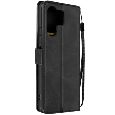 Torbica s preklopom za Xiaomi Poco M6 Denarnica s trakom za roko, Črna