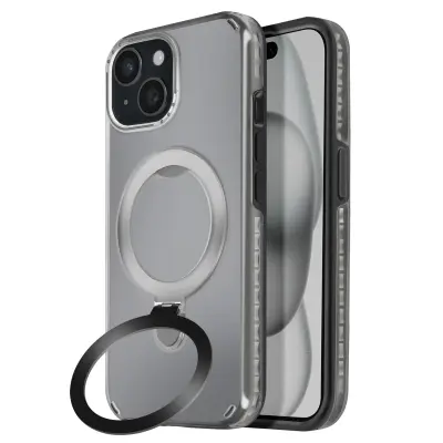 MagSafe ohišje za iPhone 15 Odporno na udarce z zložljivim stojalom, Črna