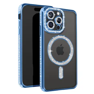 Diamond Case za iPhone 15 Pro Max Zaščita MagSafe Contour Strass, Svetlo modra