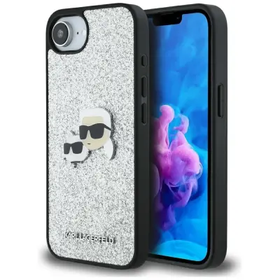 ETUI KARL LAGERFELD FIXED GLITTER IKONIK METAL PIN DO IPHONE 16E SREBRNY
