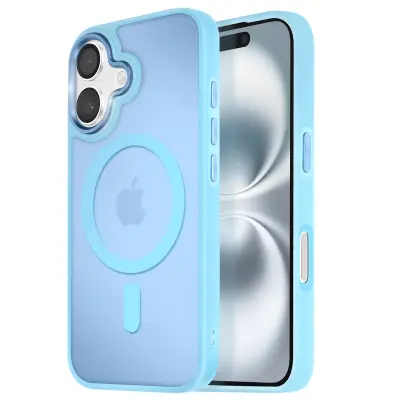 Ohišje MagSafe za iPhone 16 Hrbtna podloga Frosted Obris, Svetlo modra