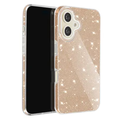 Pokrov z bleščicami za iPhone 16 Plus Hybrid Glamour Design, Zlata