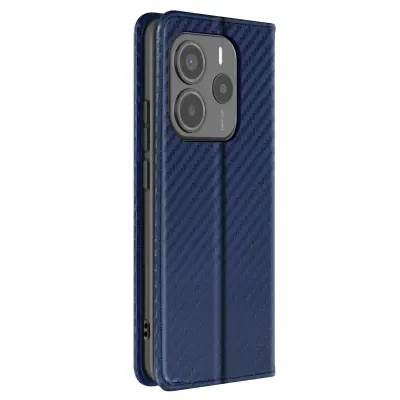 Karbonsko ohišje za Xiaomi Redmi Note 14 5G Wallet Video nosilec, Modra noč