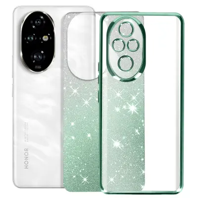 Ovitek za Honor 200 Pro Glitter Pattern Camera Protected, Zelena