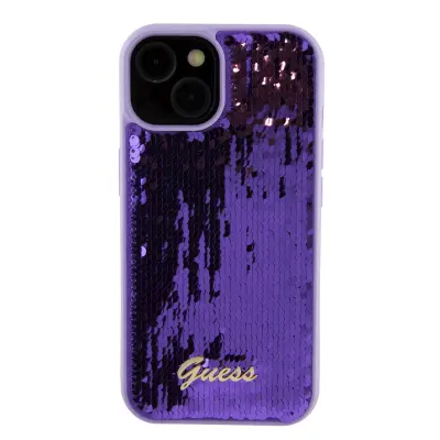 Guess, Ohišje za iPhone 15 Plus proti udarcem Soft Sequins pattern, Vijolična