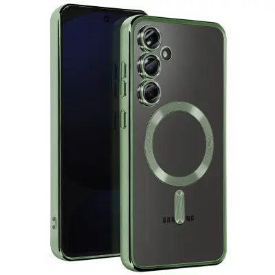 Ohišje MagSafe za Samsung Galaxy S24 FE Silikonski kromirani okvir, Temno zelena