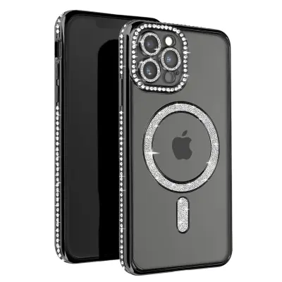 Diamond Case za iPhone 12 Pro Max Zaščita MagSafe Contour Strass, Črna