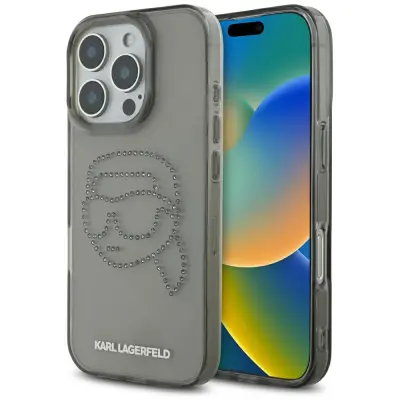 KARL LAGERFELD OVITEK KARL HEAD ZA IPHONE 16 PRO RHINESTAMNSKI STILNI ZAŠČITNI