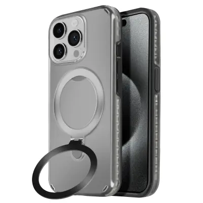 Ohišje MagSafe, odporno na udarce, za iPhone 15 Pro s stojalom, Črna