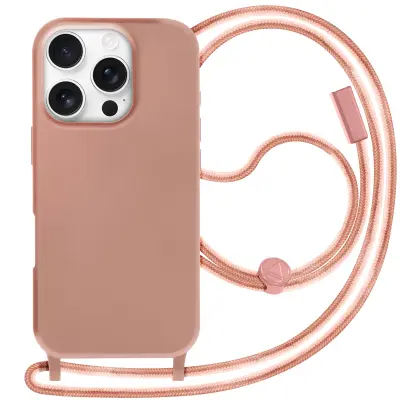 Silikonsko ohišje z vrvico Soft touch Rose Champagne za iPhone 16 Pro Max, Šampanjec roza
