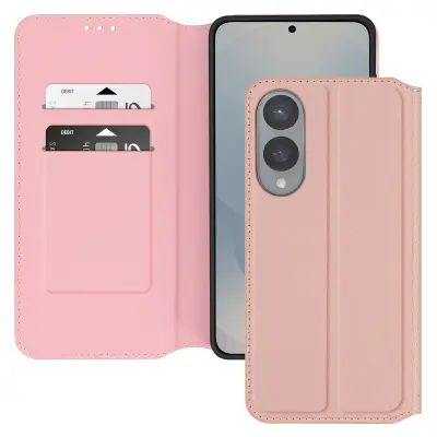 Ohišje za Samsung S25 Edge Clamshell Card Holder and Video Holder, Šampanjec roza