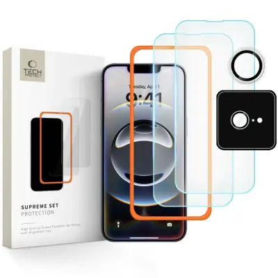 TECH-PROTECT KALJENO STEKLO ZA IPHONE 16E 3-PAKET Z ZAŠČITO ZA OTRGANE VOGALKE