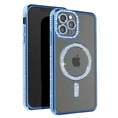 Diamond Case za iPhone 12 Pro Max Zaščita MagSafe Contour Strass, Svetlo modra