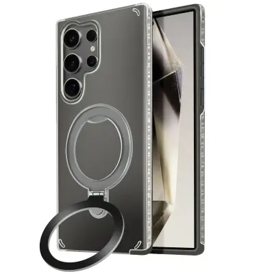 MagSafe ohišje za Galaxy S24 Ultra odporno na udarce zložljivo stojalo, Črna