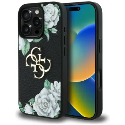 OVITEK GUESS CASE GRINNED ROSES BIG 4G LOGO ZA IPHONE 16 PRO MAGNETNI