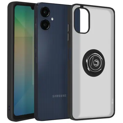 Ovitek za Samsung Galaxy A06 Kovinski obroč Video držalo, Črna