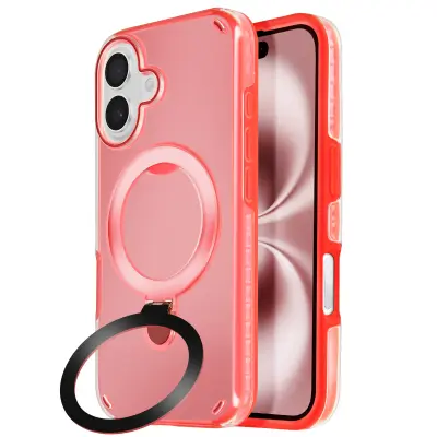 MagSafe ohišje za iPhone 16 Odporno na udarce z zložljivim stojalom, Rdeča