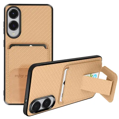 Karbonsko ohišje za Samsung S25 Edge Silikonsko držalo za kartice Stojalo, Bež