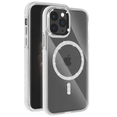 Ohišje MagSafe za iPhone 11 Pro Max Silicone Glitter, Srebrna