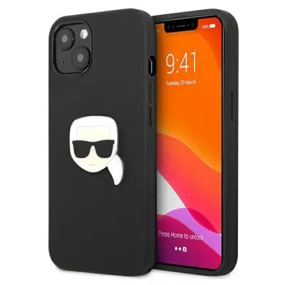 KARL LAGERFELD OVITEK USNJEN IKONIK KARLS HEAD ZA IPHONE 13 MINI 5,4 ČRN