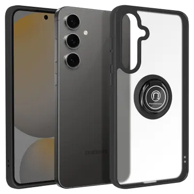 Pokrov za Samsung Galaxy S24 FE Kovinski obročni video nosilec, Črna