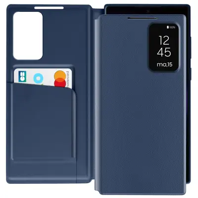 Usnjeni etui za Galaxy S23 Ultra Display Window Card Holder, Modra noč