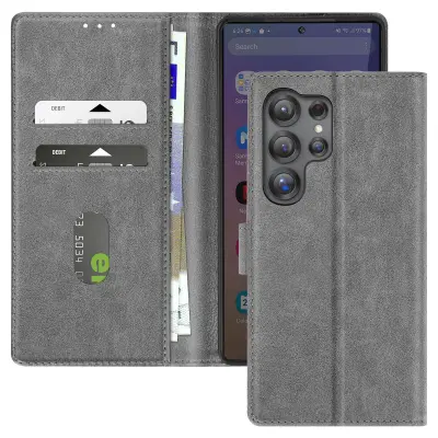 Ohišje za Samsung S25 Ultra Clapet Denarnica in držalo za videoposnetke, Siva