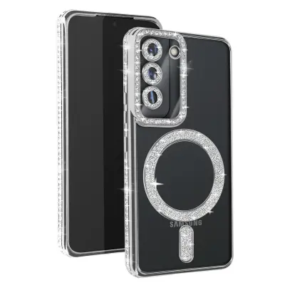 Diamantno ohišje za Samsung Galaxy S22 MagSafe Contour Strass, Srebrna