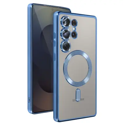 MagSafe ohišje za Samsung Galaxy S25 Ultra Silikon Obris Chrome, Svetlo modra