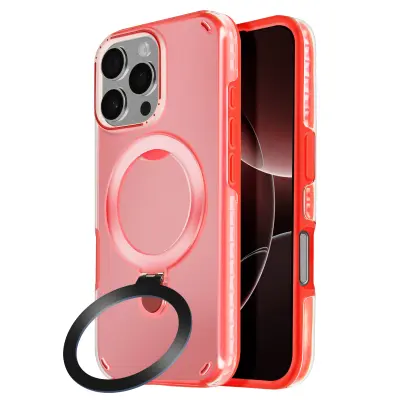 Ohišje MagSafe, odporno na udarce, za iPhone 16 Pro s stojalom, Rdeča