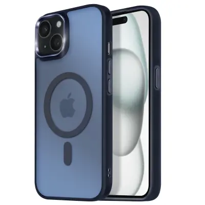 Ohišje MagSafe za iPhone 15 Hrbtna podloga Frosted Obris, Modra noč