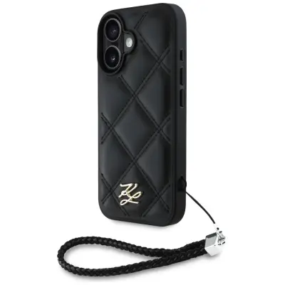 OVITEK KARL LAGERFELD ZA IPHONE 16 S PREŠITIM LOGOTIPOM IN VERIŽICO VKLJUČNO