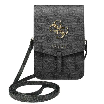 Guess, Potiskana torbica za pametni telefon z naramnico Guess 4G Logo Card Case siva, Črna
