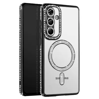 Diamantno ohišje za Samsung Galaxy A56 MagSafe Obris Strass, Črna
