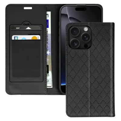 Folio etui za iPhone 16 Pro Losange Imetnik kartice Imetnik videoposnetka, Črna