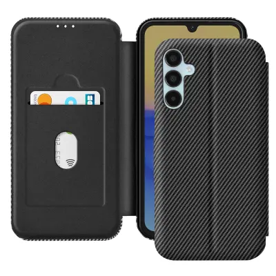 Ohišje za Samsung A15 iz ogljikovih vlaken za video in podporo proti RFID, Črna